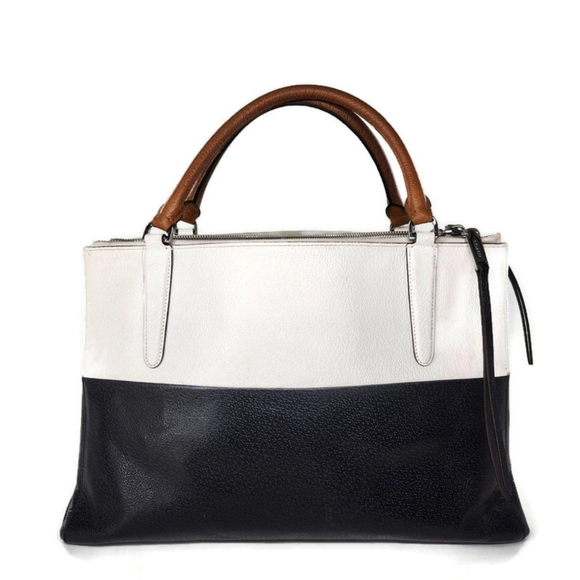Coach Burough White & Navy Blue Color-Block Leather Rolled Handles Satchel Bag - Picture 3 of 14